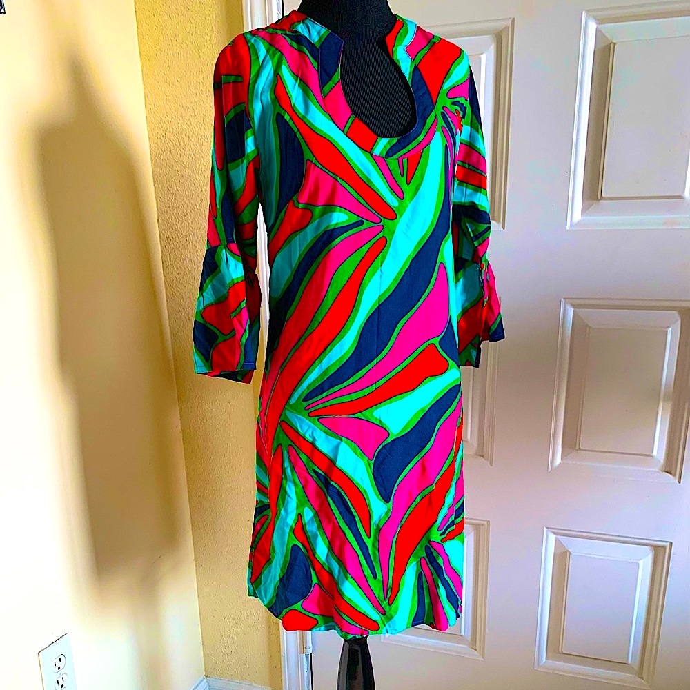 Escapada Red Navy And Teal Retro Lightweight Cotton Coverup Dress Size S